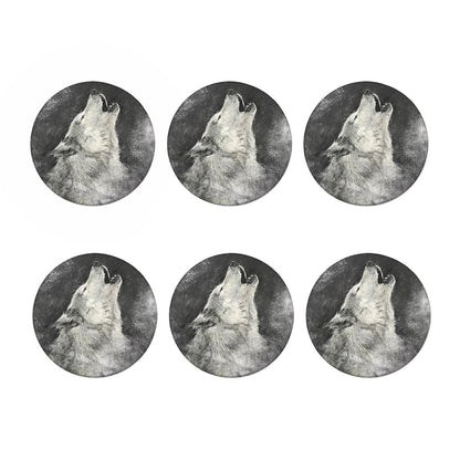 Monochrome Howling Wolf Print Coaster Set