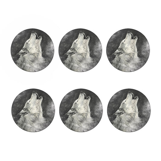 Monochrome Howling Wolf Print Coaster Set