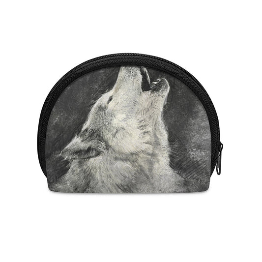 Monochrome Howling Wolf Print Coin Purse