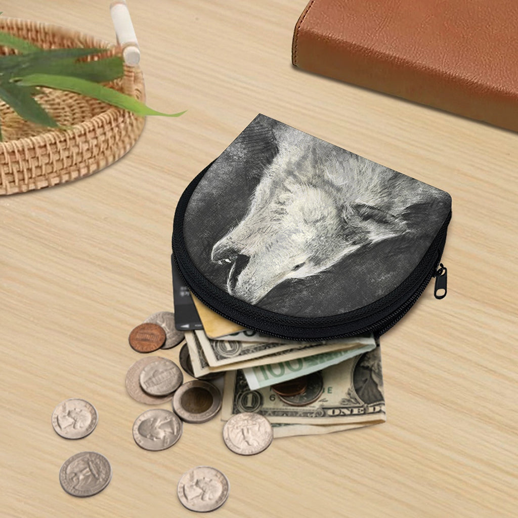 Monochrome Howling Wolf Print Coin Purse