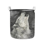 Monochrome Howling Wolf Print Collapsible Laundry Basket