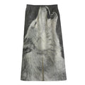 Monochrome Howling Wolf Print Cotton Front Slit Maxi Skirt