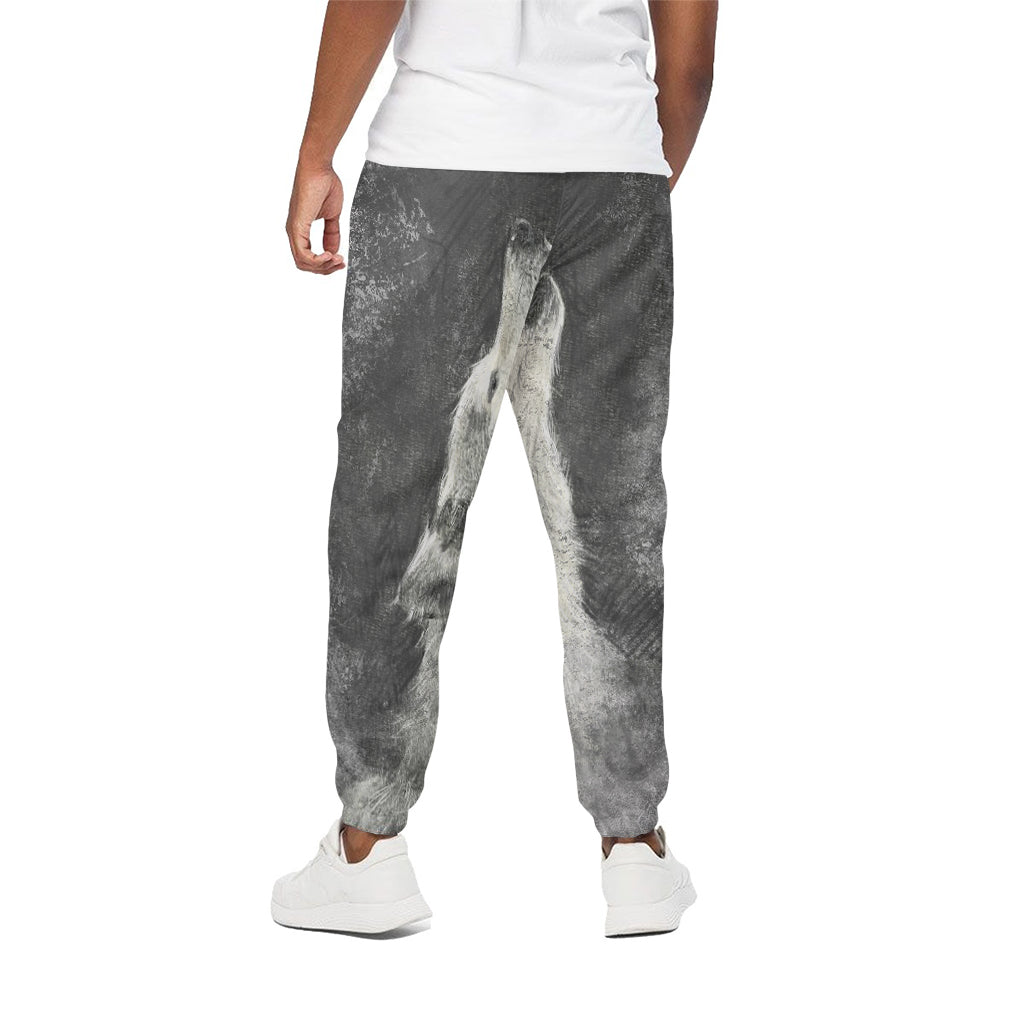 Monochrome Howling Wolf Print Cotton Pants