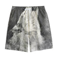 Monochrome Howling Wolf Print Cotton Shorts