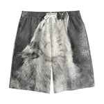 Monochrome Howling Wolf Print Cotton Shorts