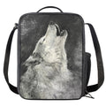 Monochrome Howling Wolf Print Crossbody Lunch Bag