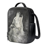 Monochrome Howling Wolf Print Crossbody Lunch Bag