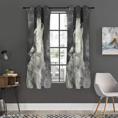 Monochrome Howling Wolf Print Curtain