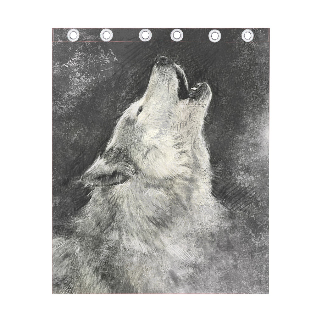 Monochrome Howling Wolf Print Curtain