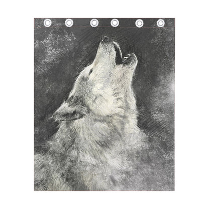 Monochrome Howling Wolf Print Curtain