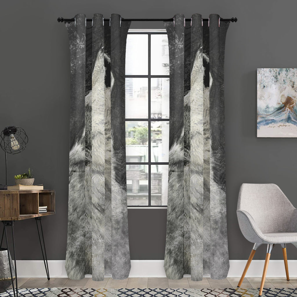 Monochrome Howling Wolf Print Curtain