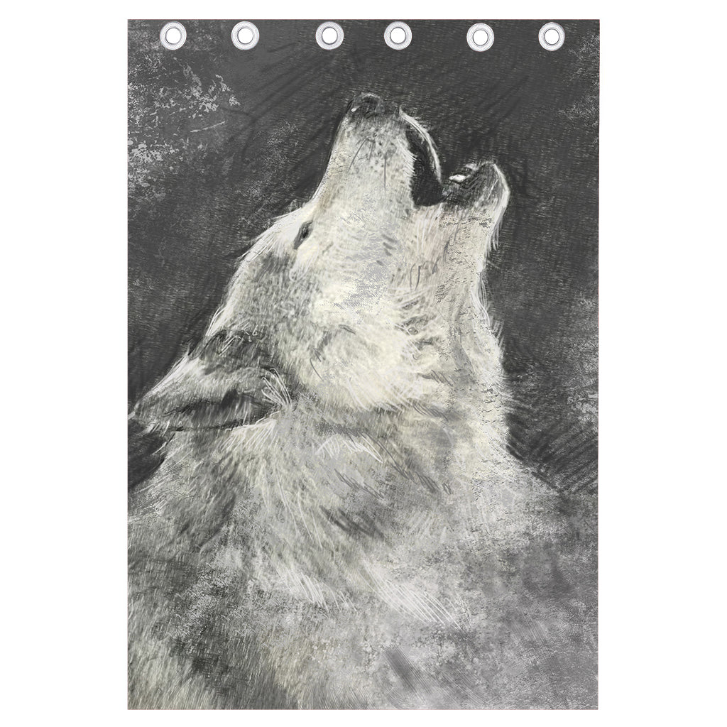 Monochrome Howling Wolf Print Curtain