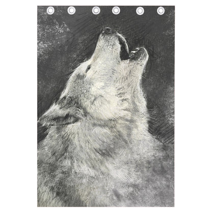 Monochrome Howling Wolf Print Curtain
