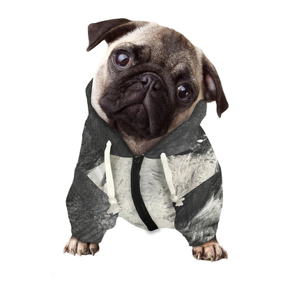 Monochrome Howling Wolf Print Dog Zip Up Hoodie