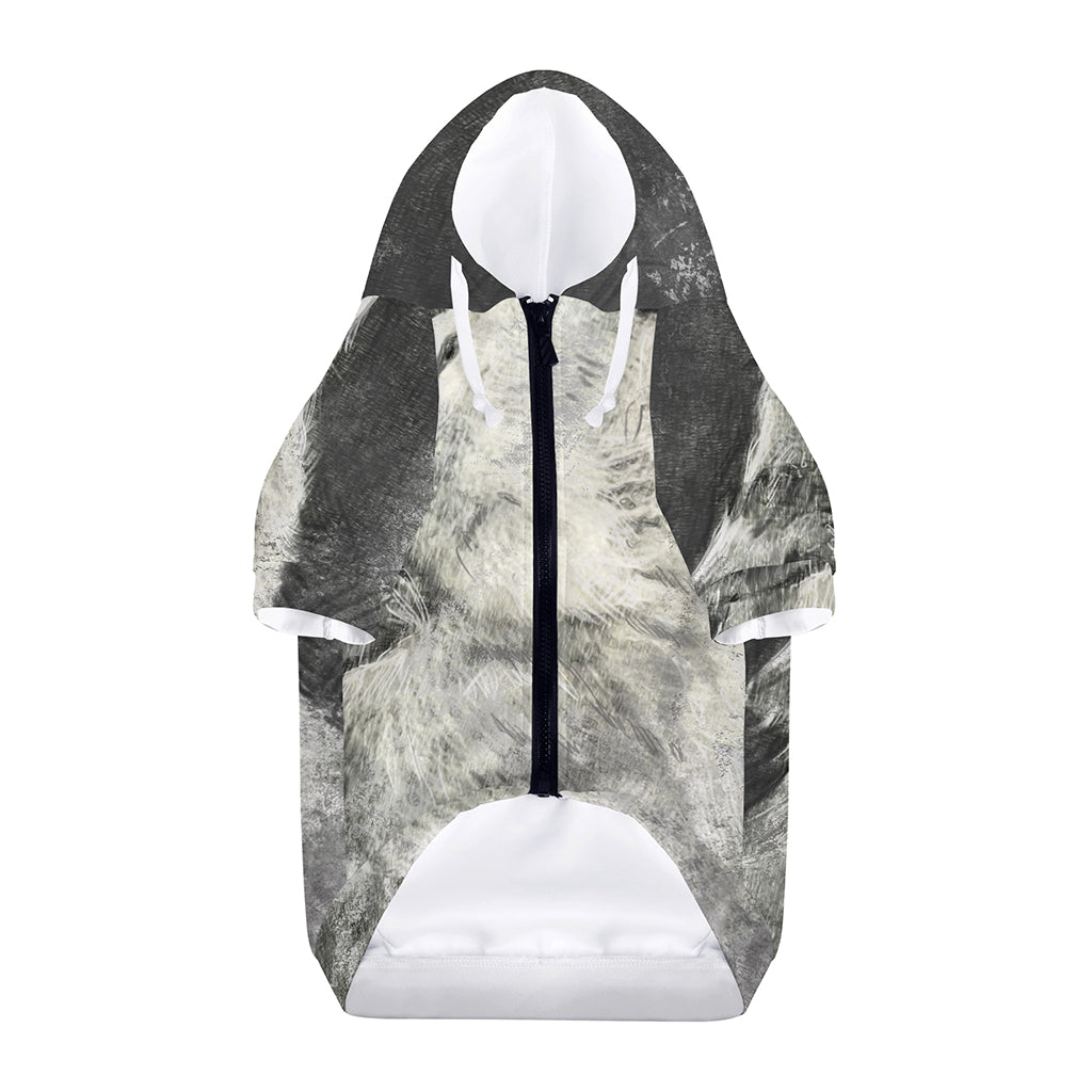 Monochrome Howling Wolf Print Dog Zip Up Hoodie