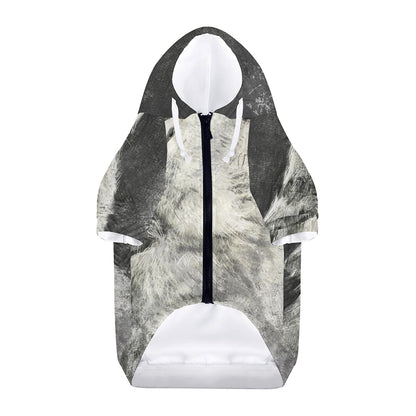 Monochrome Howling Wolf Print Dog Zip Up Hoodie