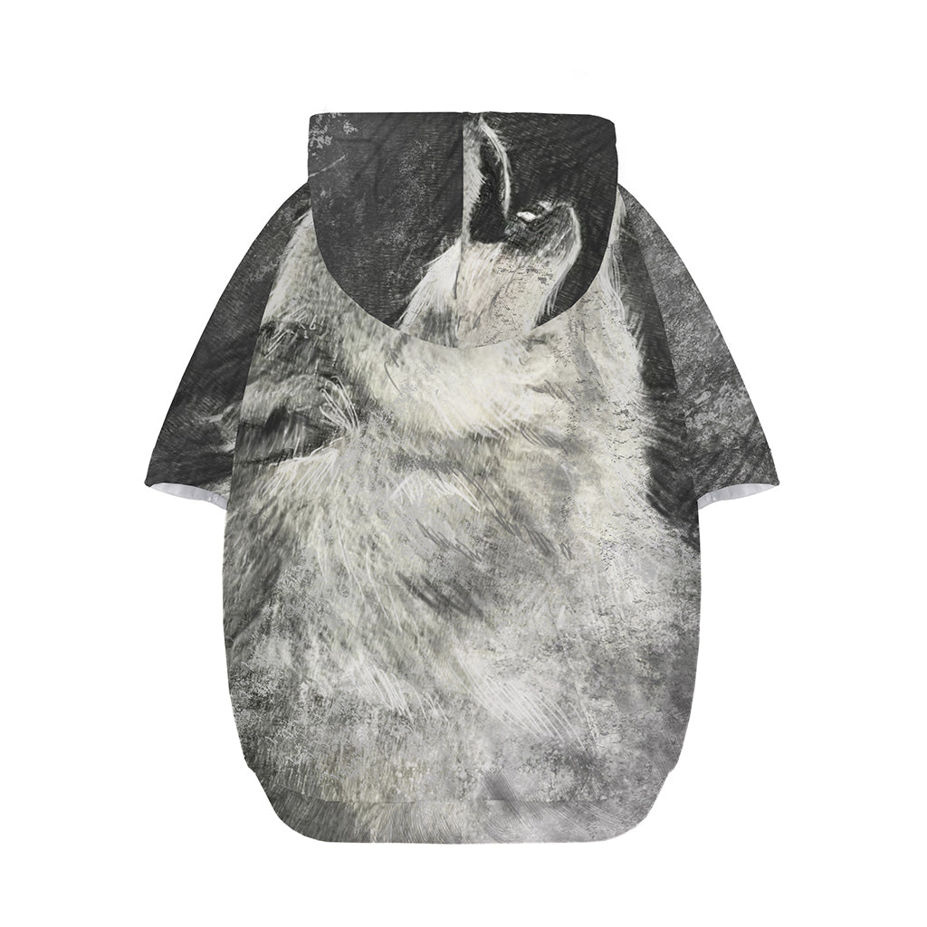 Monochrome Howling Wolf Print Dog Zip Up Hoodie