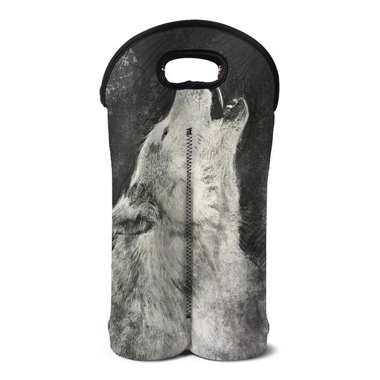 Monochrome Howling Wolf Print Double Neoprene Wine Tote