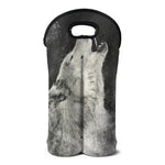 Monochrome Howling Wolf Print Double Neoprene Wine Tote