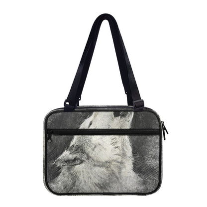 Monochrome Howling Wolf Print Double Strap Bible Bag