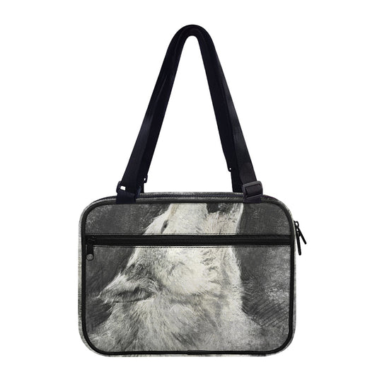 Monochrome Howling Wolf Print Double Strap Bible Bag