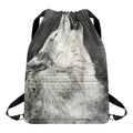 Monochrome Howling Wolf Print Drawstring Backpack