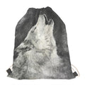 Monochrome Howling Wolf Print Drawstring Bag