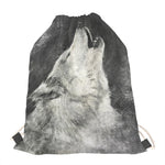 Monochrome Howling Wolf Print Drawstring Bag