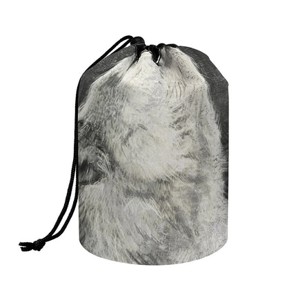 Monochrome Howling Wolf Print Drawstring Makeup Bag