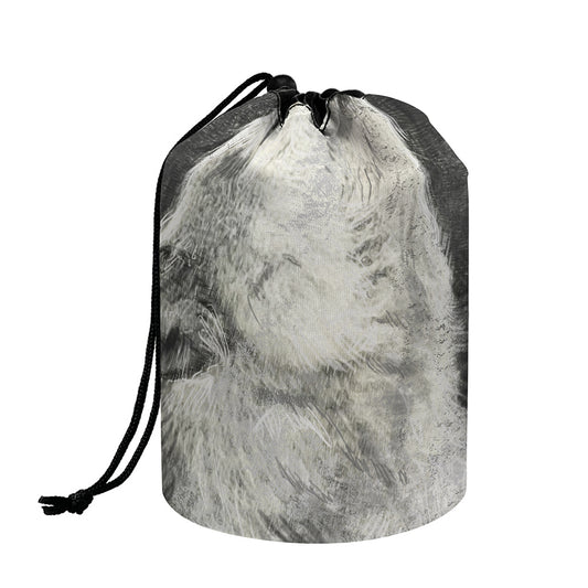 Monochrome Howling Wolf Print Drawstring Makeup Bag
