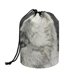 Monochrome Howling Wolf Print Drawstring Makeup Bag