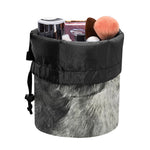 Monochrome Howling Wolf Print Drawstring Makeup Bag