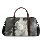 Monochrome Howling Wolf Print Duffle Bag