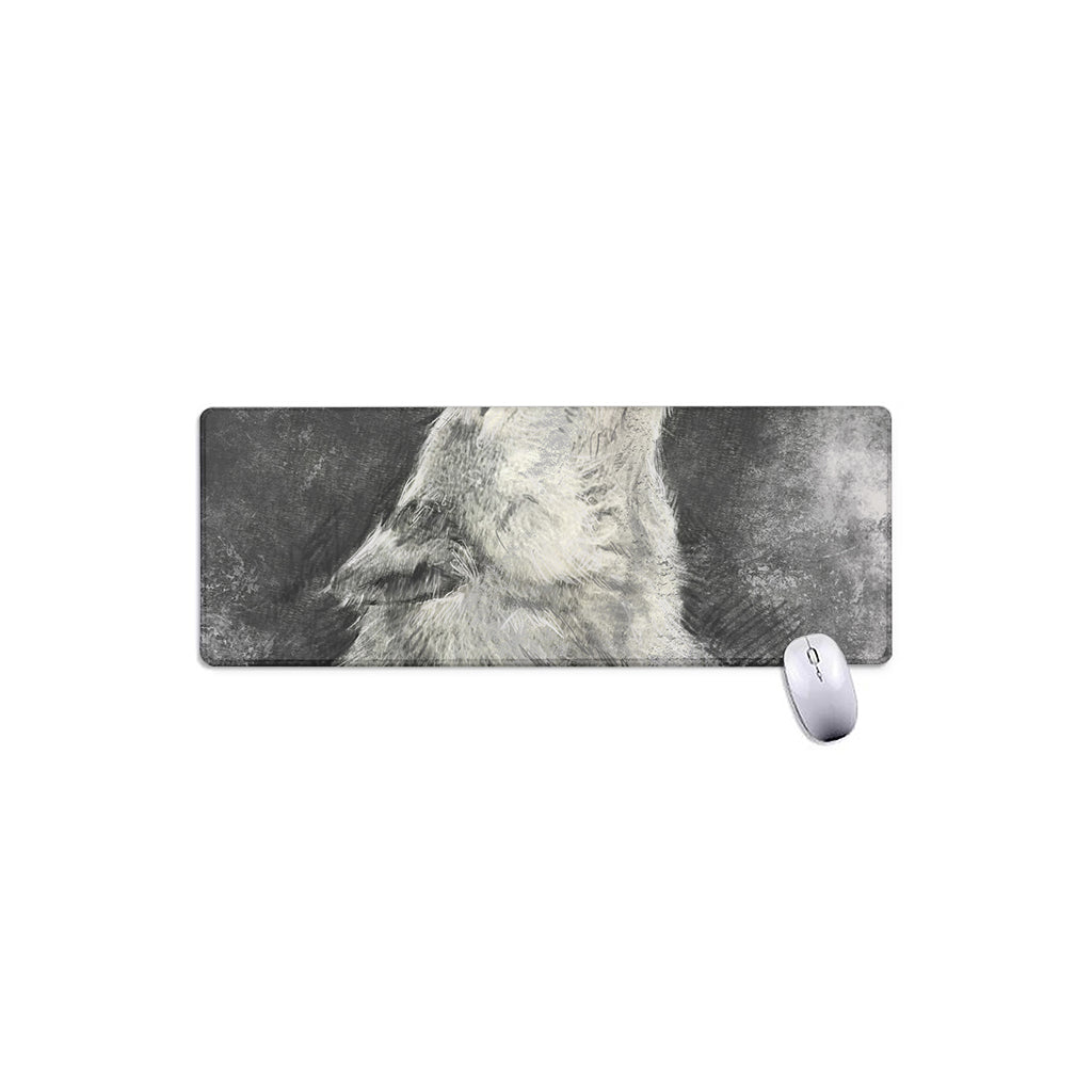 Monochrome Howling Wolf Print Extended Mouse Pad