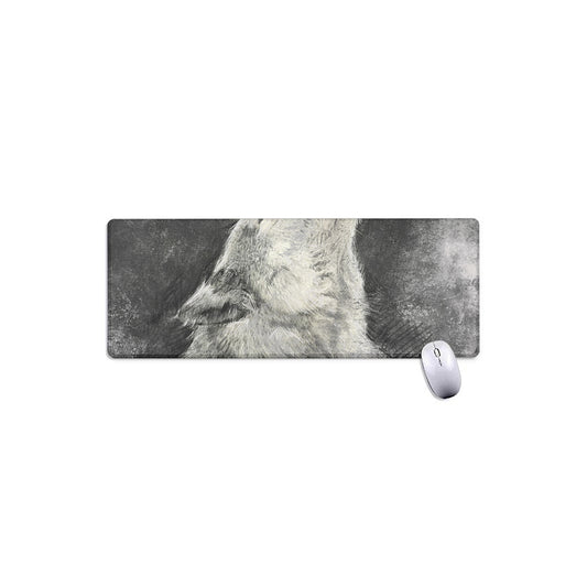Monochrome Howling Wolf Print Extended Mouse Pad