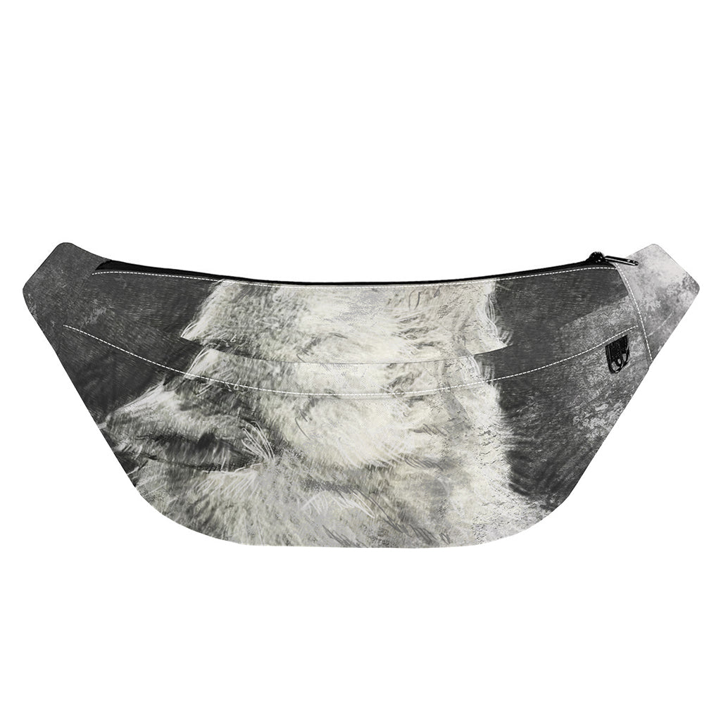 Monochrome Howling Wolf Print Fanny Pack