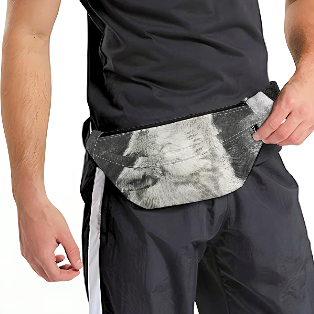 Monochrome Howling Wolf Print Fanny Pack