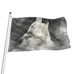 Monochrome Howling Wolf Print Flag