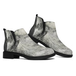 Monochrome Howling Wolf Print Flat Ankle Boots