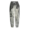 Monochrome Howling Wolf Print Fleece Lined Knit Pants