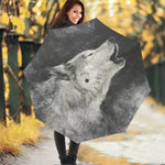 Monochrome Howling Wolf Print Foldable Umbrella