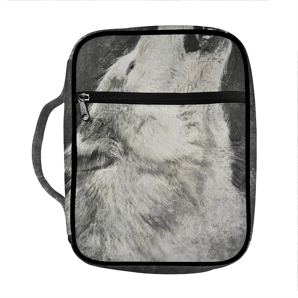 Monochrome Howling Wolf Print Front Pocket Bible Bag