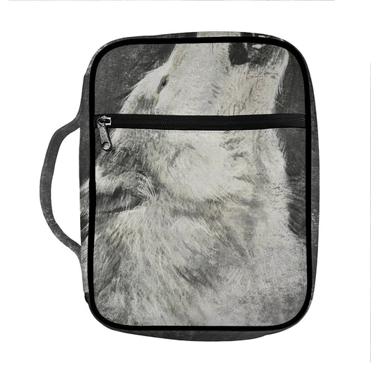 Monochrome Howling Wolf Print Front Pocket Bible Bag