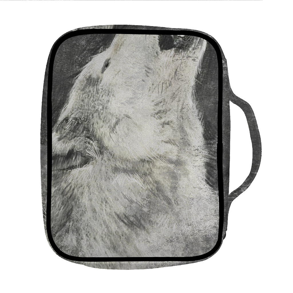 Monochrome Howling Wolf Print Front Pocket Bible Bag