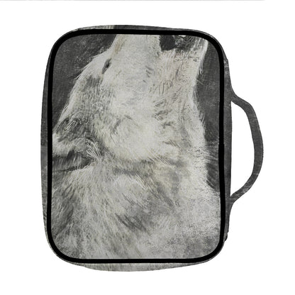 Monochrome Howling Wolf Print Front Pocket Bible Bag