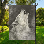 Monochrome Howling Wolf Print Garden Flag