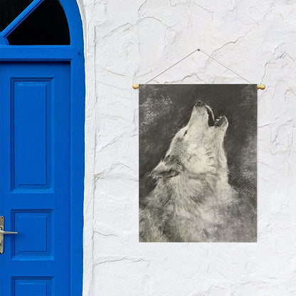 Monochrome Howling Wolf Print Garden Flag