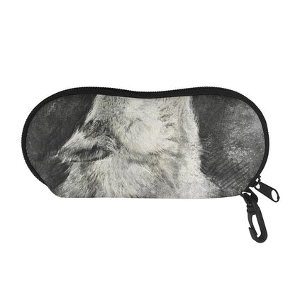 Monochrome Howling Wolf Print Glasses Case
