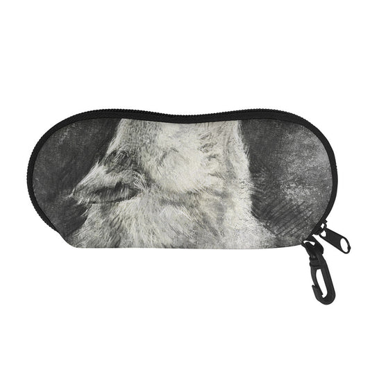 Monochrome Howling Wolf Print Glasses Case
