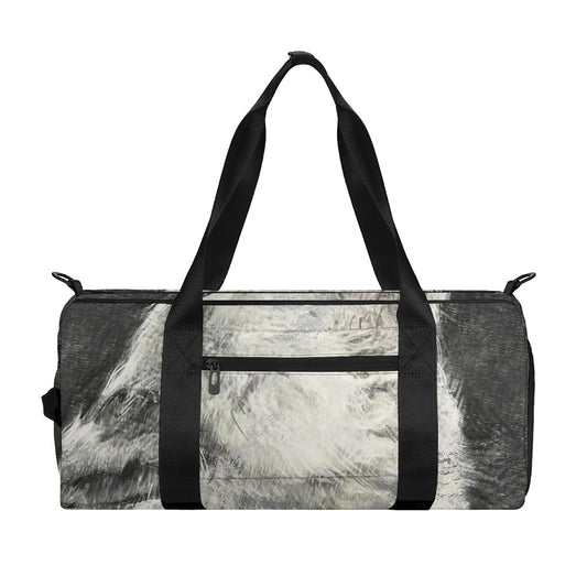 Monochrome Howling Wolf Print Gym Bag